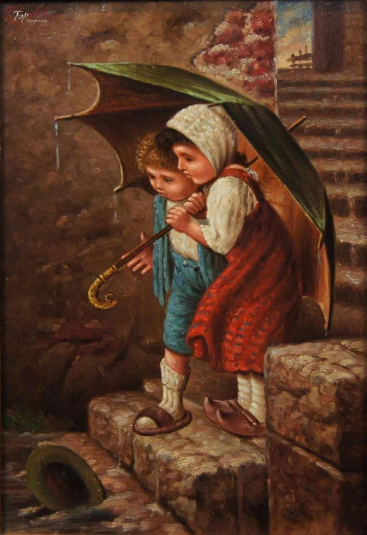 Stary obraz olejny Dzieci 2 Polecam !!!