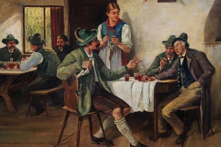 Stary obraz biesiada w oberży - Willy Lichtschlag