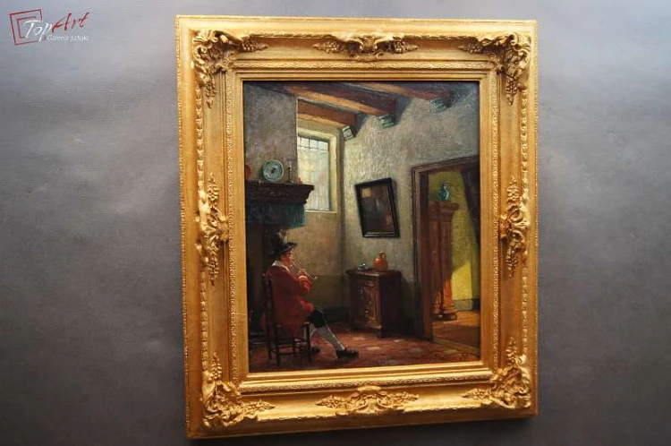 Stary obraz Scena we wnętrzu Jörg Sommer ur.1881r 