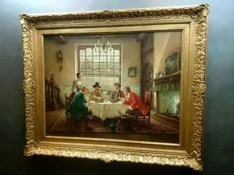 Obraz olejny despoty przy stole Jörg Sommer ur.1881r