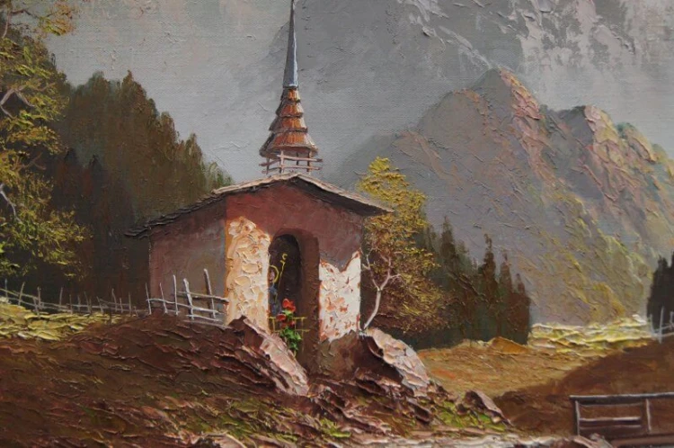 Górski wodospad w Pitztal malarstwo szpachlowe Gustav Weis