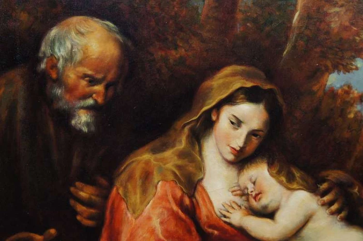 Stary obraz Święta rodzina odpoczynek Robert Vandenhouten
