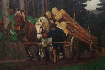Willy BRANDES zwózka drzewa olbrzymi cenny obraz