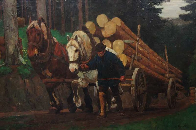 Willy BRANDES zwózka drzewa olbrzymi cenny obraz