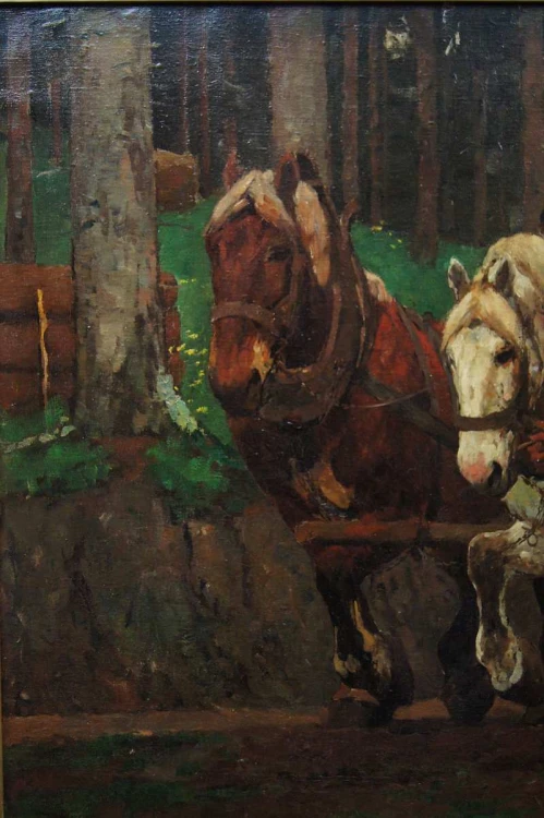 Willy BRANDES zwózka drzewa olbrzymi cenny obraz