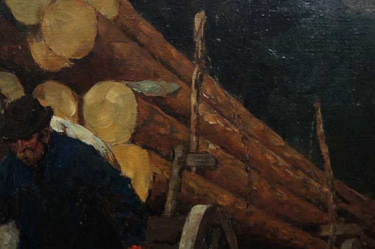 Willy BRANDES zwózka drzewa olbrzymi cenny obraz