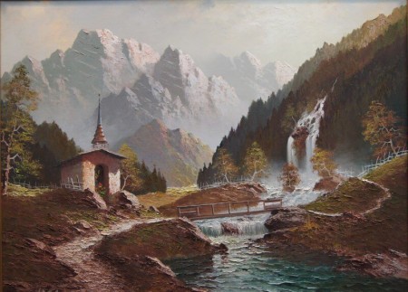 Górski wodospad w Pitztal malarstwo szpachlowe Gustav Weis