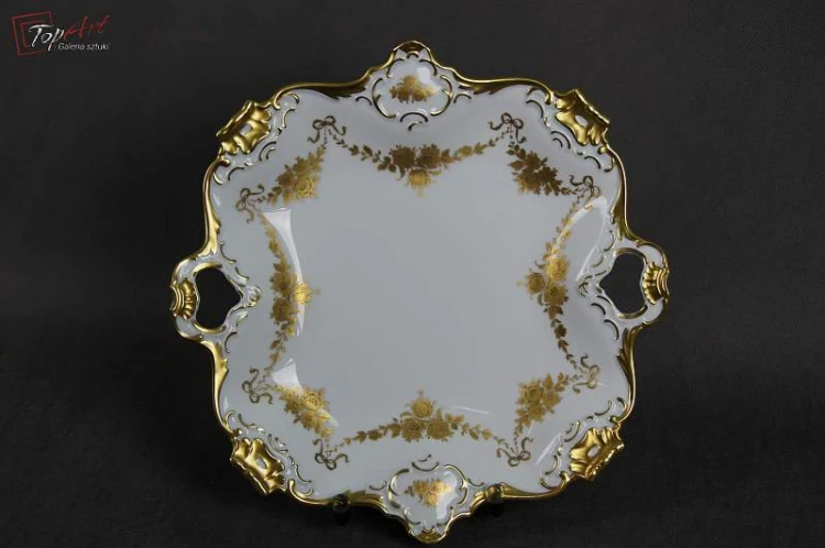 Cudowna złocona porcelanowa patera Kaiser