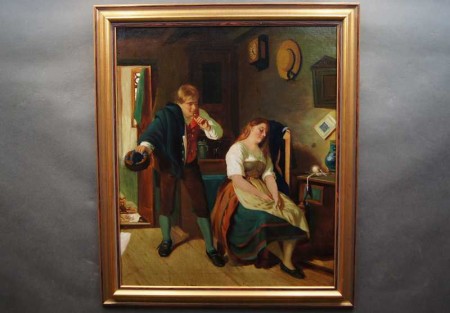 Zalotnik i śpiąca dziewczyna scena romantyczna