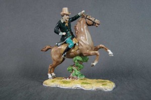Jeździec na koniu stara porcelanowa figura