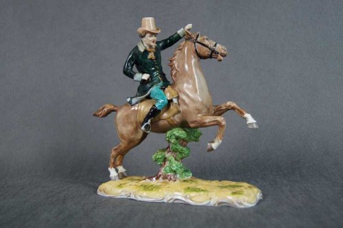 Jeździec na koniu stara porcelanowa figura