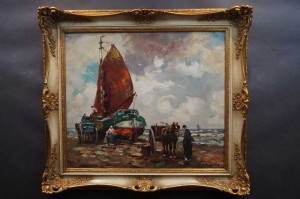 Harry Haerendel Rozładunek ryb po połowie stary obraz !!!