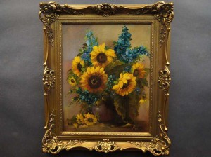 Louisa Medina Słoneczniki i ostróżka Cudowny bukiet w wazonie