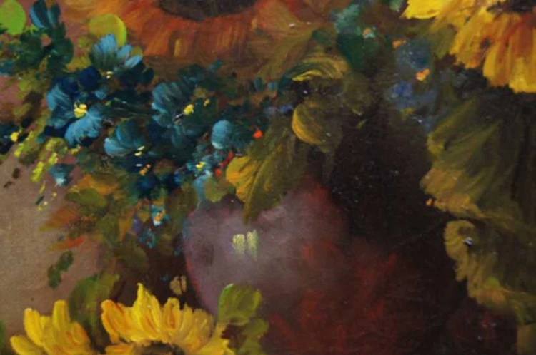 Louisa Medina Słoneczniki i ostróżka Cudowny bukiet w wazonie