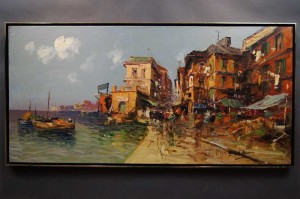 T. Misena barwne życie portowe dekoracyjny obraz