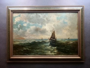 Stary obraz olejny ⭐ J. MEULLEMANS  NA MORZU ⭐ 19 wiek Oryginał