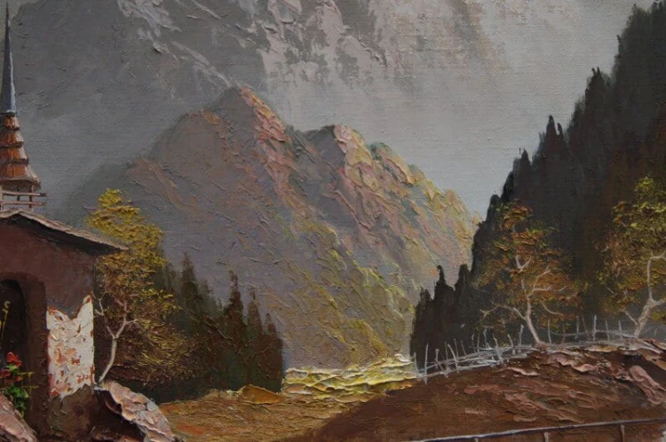 Górski wodospad w Pitztal malarstwo szpachlowe Gustav Weis