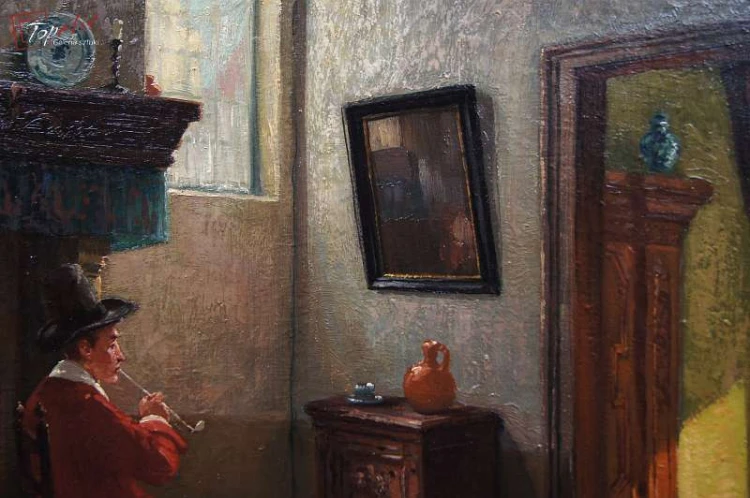 Stary obraz Scena we wnętrzu Jörg Sommer ur.1881r 