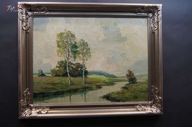 Obraz Olejny Rudolf Priebe Pejzaż z Brzozami