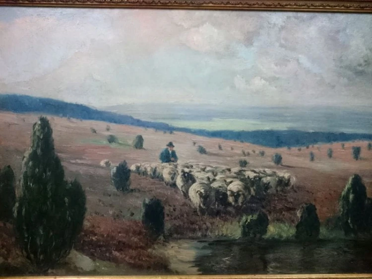 Obraz olejny A. BROBERG (1887-1973) OWCE U WODOPOJU