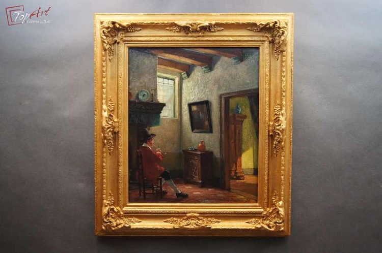 Stary obraz Scena we wnętrzu Jörg Sommer ur.1881r 