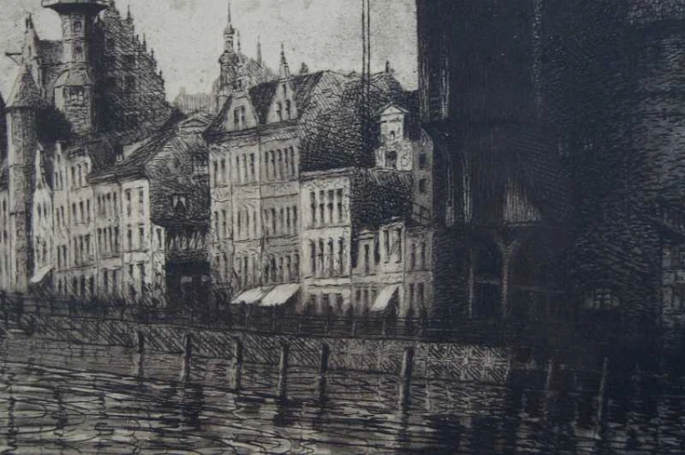 Gdańsk - Danzig Długie Pobrzeże duża grafika Paul Kreisel