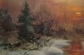 Wataha dzików piękny stary obraz W. v. Kamp