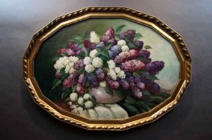 Stary obraz G. Rudolph uroczy bukiet bzów Polecam !!!