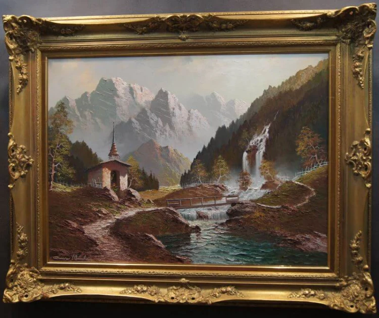 Górski wodospad w Pitztal malarstwo szpachlowe Gustav Weis