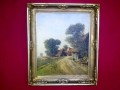 Obraz olejny Jean Coune WIEJSKI KRAJOBRAZ Z KURAMI