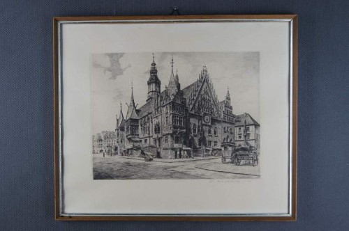 Wrocław Ratusz Helma Fischer- Oels akwaforta