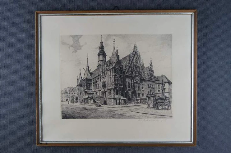Wrocław Ratusz Helma Fischer- Oels akwaforta