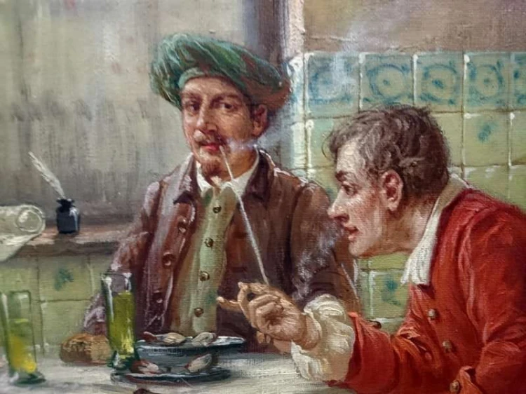 Obraz olejny despoty przy stole Jörg Sommer ur.1881r