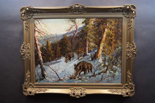 Barwny stary obraz dziki zimową porą !!!