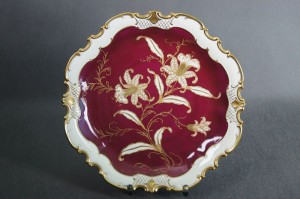 Porcelana Reichenbach burgundowa piękna duża złocona patera