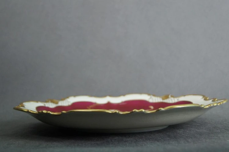 Porcelana Reichenbach burgundowa piękna duża złocona patera