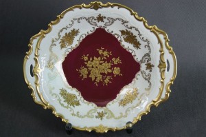 Porcelana Reichenbach złoto burgundowa patera