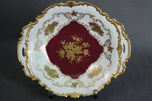 Porcelana Reichenbach złoto burgundowa patera