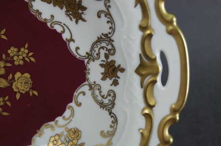 Porcelana Reichenbach złoto burgundowa patera