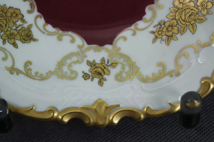 Porcelana Reichenbach złoto burgundowa patera