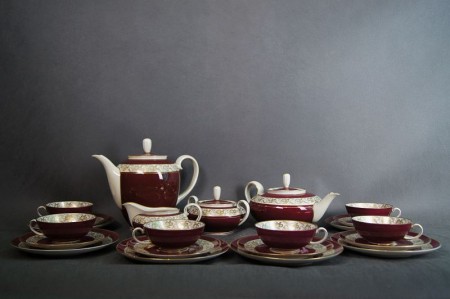 Porcelana Reichenbach Serwis kawa - herbata burgund złocenia Okaz !!!