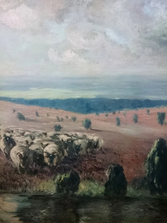 Obraz olejny A. BROBERG (1887-1973) OWCE U WODOPOJU