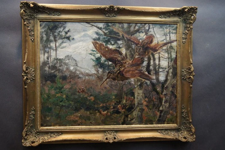 Stary obraz Carl Weisgerber - Studium ptaków Słonki