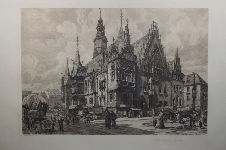 Olbrzymia akwaforta Wrocław - Breslau Hugo Ulbrich Unikat!!!