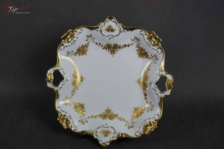 Cudowna złocona porcelanowa patera Kaiser