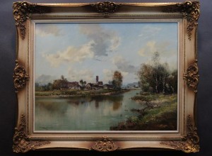 Pejzaż znad rzeki atrakcyjny obraz olejny H. Michaelis