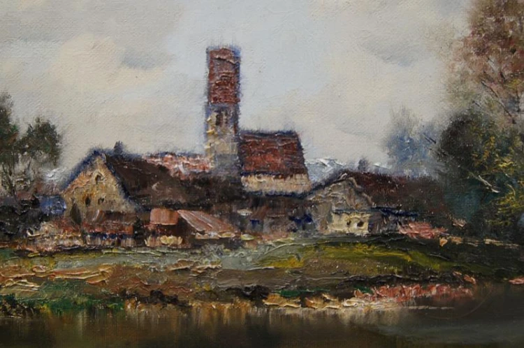 Pejzaż z nad rzeki atrakcyjny obraz olejny H. Michaelis