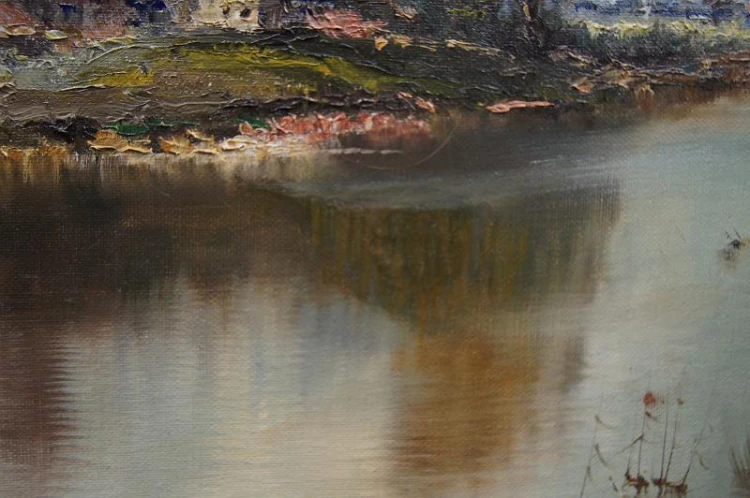 Pejzaż z nad rzeki atrakcyjny obraz olejny H. Michaelis