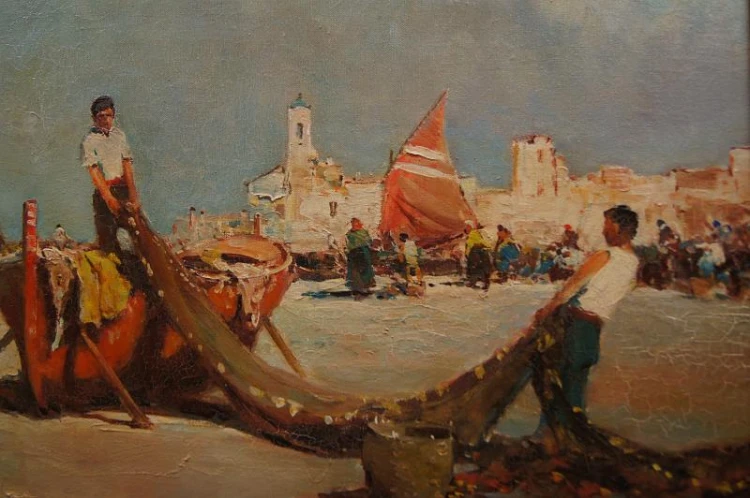 Rybacy nad włoskim wybrzeżem-Punta di Milazzo-Hermann Schmidtmann