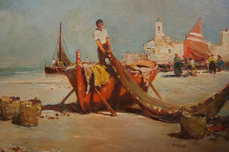 Rybacy nad włoskim wybrzeżem-Punta di Milazzo- Hermann Schmidtmann